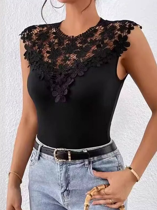  Dámské Tílko do košilky Pevná barva Elegantní Denní stylové Bez rukávů Tričkový Běžné topy Denní Výstřih Černá Léto Jaro