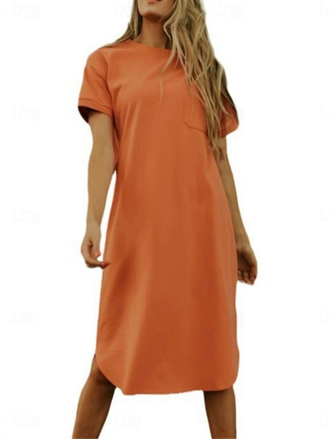  Femmes Robe Midi Robe Décontractée Robe d'été Mode Moderne Quotidien Week-end Coupe régulière Uni Manche Courte Col ras du cou Noir Blanche Rouge Vert foncé Été