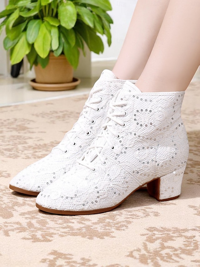  stivali da danza da donna bianchi con lacci e dettagli in strass - scarpe da palcoscenico in stile vintage per spettacoli da sala, spettacoli in costume ed eventi teatrali