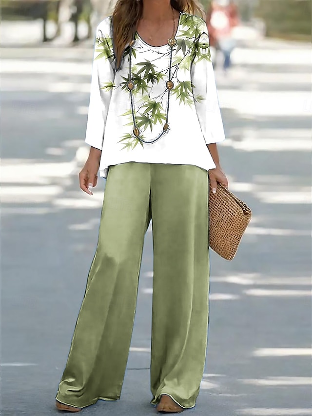  Per donna Camicia Blusa Senza Maniche Manica 3/4 Girocollo Collo a U Ombre Floreale Grafico Stampato All'aperto Vacanza Casuale Viola Verde Estate Vestibilità regolare