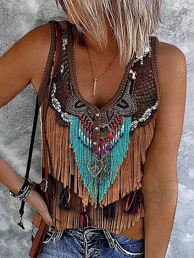  Damen Camisole-Tanktop Grafik Farbblock Stilvoll Lässig Ärmellos Ärmellos V Ausschnitt Crop Tops Täglich Druck Blau Khaki Sommer Frühling