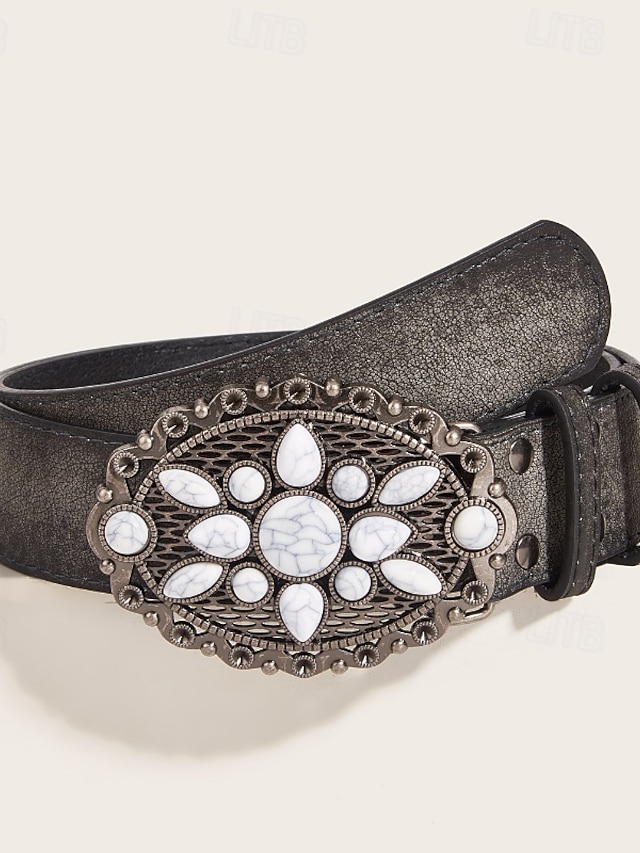  Ceinture Femmes PU Gris Noir Ceinture Taille Extérieur Week-end Fleuri