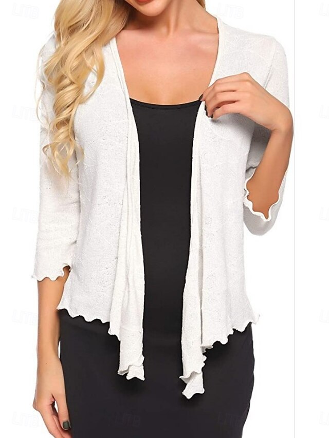 Women's Blouse Solid Color Elegant Stylish Basic 3/4 Length Sleeve Crew Neck Regular Tops Daily Lace up Black White Summer4