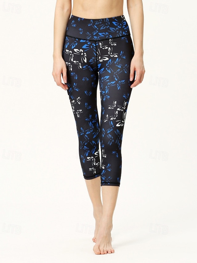  Naisten Caprihousut Leggingsit Mukavat leggingsit Katutyyli Vapaa-aika Vasikka-Length Luonnollinen Kukka Painettu Mukava Ulkoilu ulko- Pyhäpäivä Bile Musta ja sininen Laivasto Vaalea taivaansininen
