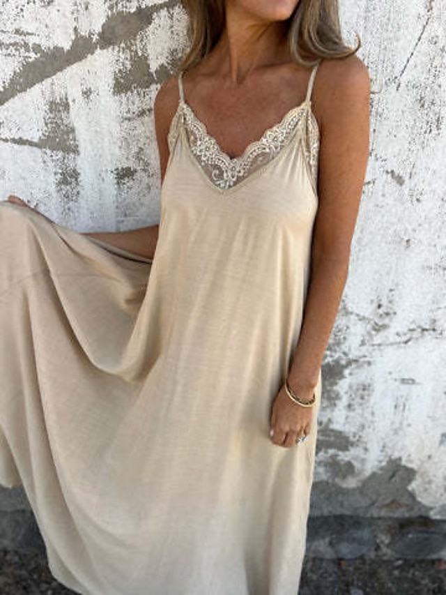  Femmes Robe Longue Maxi Robe Robes en coton et lin Robe Décontractée Robe d'été Robe Nuisette Mode Moderne Quotidien Week-end Coupe régulière Uni Sans manches Bretelles Noir Bleu Vert Kaki Été