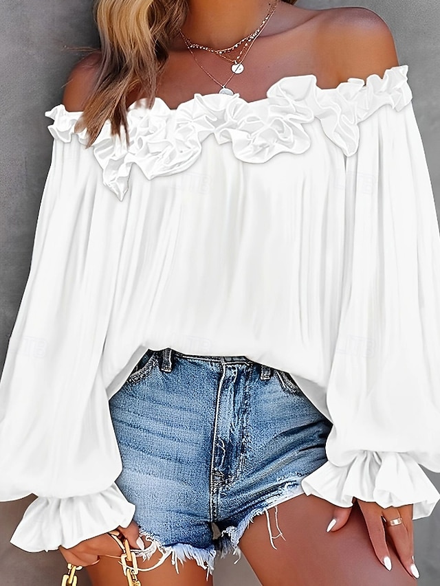  Pentru femei Cămașă Bluză Simplu Modern Casual Manșon Lung De Pe Umăr Topuri obișnuite Zilnic Concediu Ieșire Bufantă Fără Spate Negru Alb Roz Îmbujorat Albastru piscină Vară