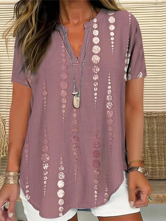  Femmes Chemise Bohème Graphique Paisley Élégant Bohème ancien Manche Courte Col en V Hauts Réguliers Quotidien Fête Sortir Blanche Rose Claire Rouge Bleu Violet Été
