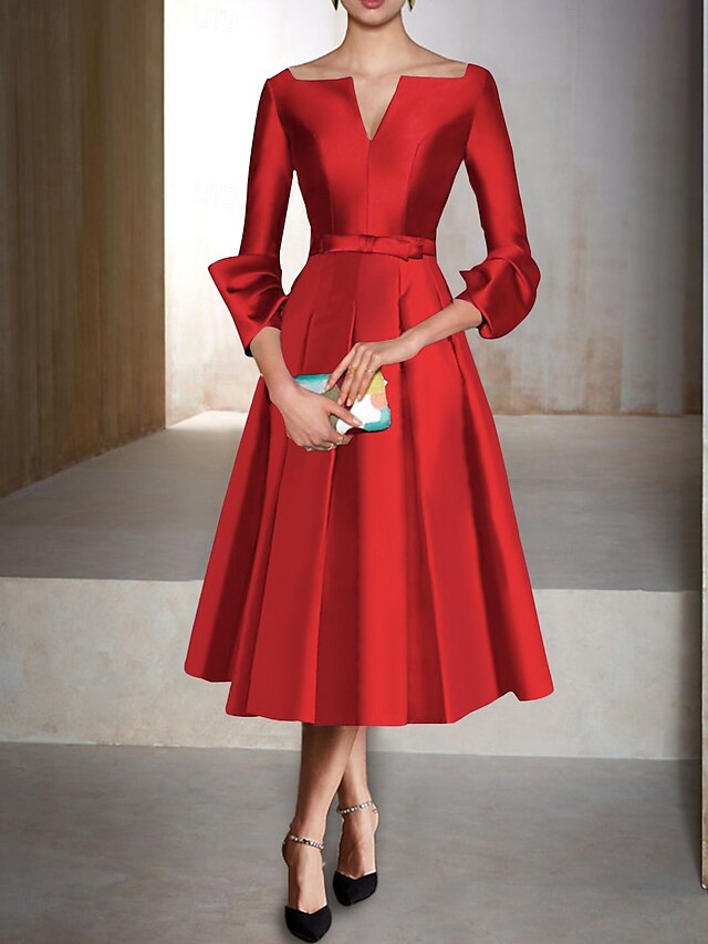 A-Line Cocktail Dresses V-Neck Formal Party Dress Sleeveless Satin Asymmetrical With Pleated