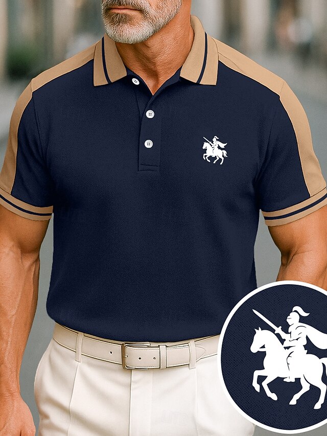  Męskie Bawełniana koszulka polo Koszula golfowa Biznes Klapa Krótki rękaw Moda Podstawowy Kolorowy blok Niejednolita całość Haft Lato bordowy Czarny Zielony popielaty Głęboki niebieski Jasnoniebieski