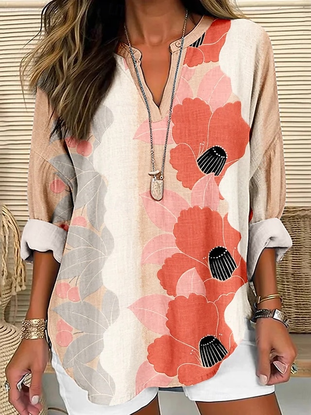  Per donna Blusa Floreale Grafico Elegante Manica Lunga Scollo a V Top Regolari Quotidiano Ferie Stampato Rosa Verde Estate Primavera