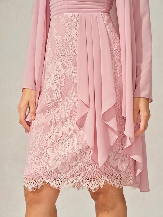  Dámské Mini šaty Krajkové šaty Elegantní Koktejlový večírek Běžný Pevná barva Krátký rukáv Tričkový Růžová růžová Léto Jaro