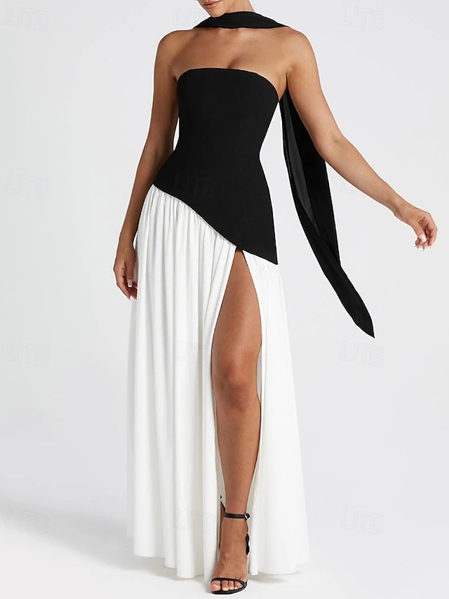 Damen Langes Kleid Maxikleid Weißes Kleid Abschlusskleid Partykleid Mode Party Abendgesellschaft Ausgehen Normale Passform Einfach Ärmellos Trägerlos Weiß Gelb Wein Marineblau Sommer