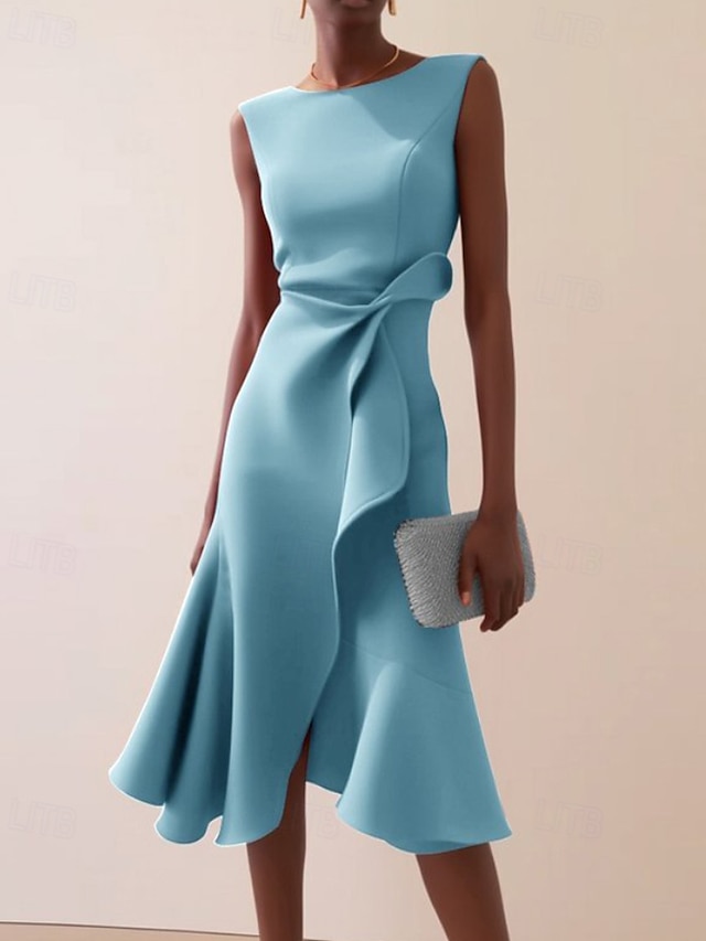  Femmes Robe Midi Robe de Bal Robe de Soirée Mode Soirée Date Coupe régulière Uni Sans manches Col ras du cou Rouge Violet Bleu clair Été