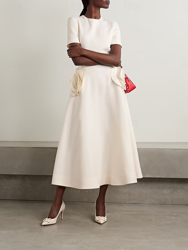  A-Linie Quinceanera Kleider Elegantes Kleid Formelle Hochzeit Knöchellang Kurzarm Rundhals Satin mit Applikationen