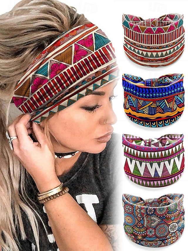  Fargerike boho twist-pannebånd for kvinner – myke, elastiske og brede hårbånd for yoga, festivaler og fritidsklær