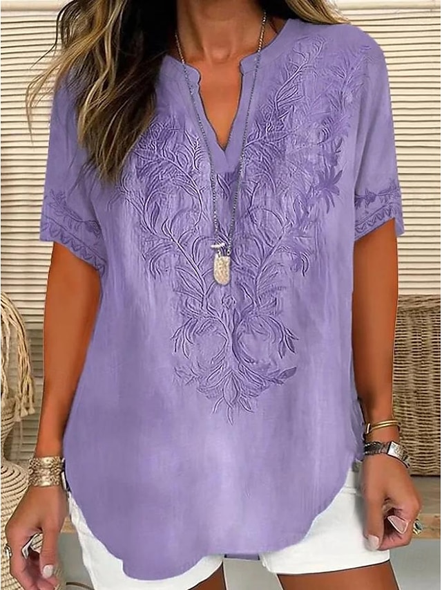  Femmes Chemise Bohème Graphique Paisley Élégant Bohème ancien Manche Courte Col en V Hauts Réguliers Quotidien Fête Sortir Blanche Rose Claire Rouge Bleu Orange Été