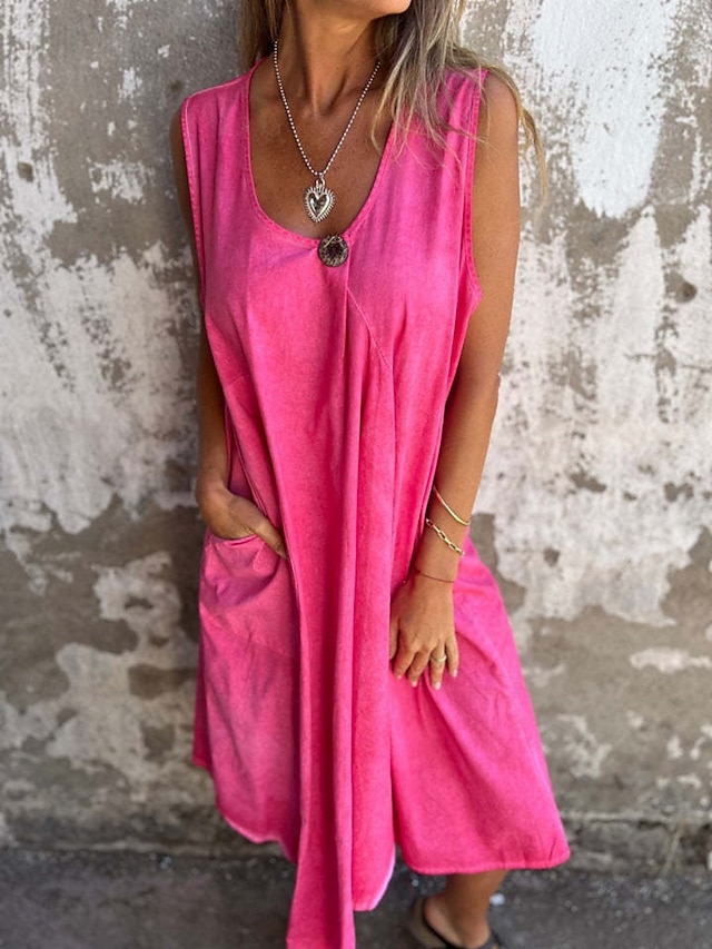  Femmes Robe Longue Maxi Robe Robe Décontractée Robe débardeur Robe d'été Basique Moderne Quotidien Week-end Coupe régulière Uni Sans manches Col en U Bleu Fuchsia Vert Été