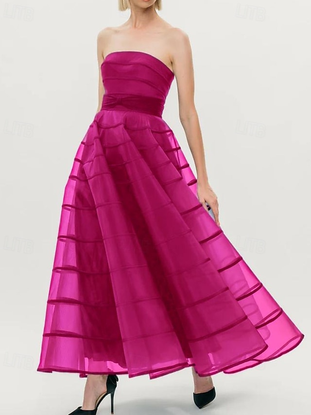  A-Linien Cocktailkleider Kreppkleid formelles Hochzeitskleid Tee-langes Maxikleid ärmellos strapless Nylon mit Schleife(n)