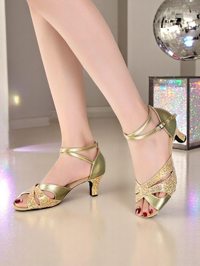  Pantofi de dans de salon argintii strălucitori pentru femei, cu toc jos, sandale de dans latino pentru salsa, pentru bal și dansatoare profesioniste