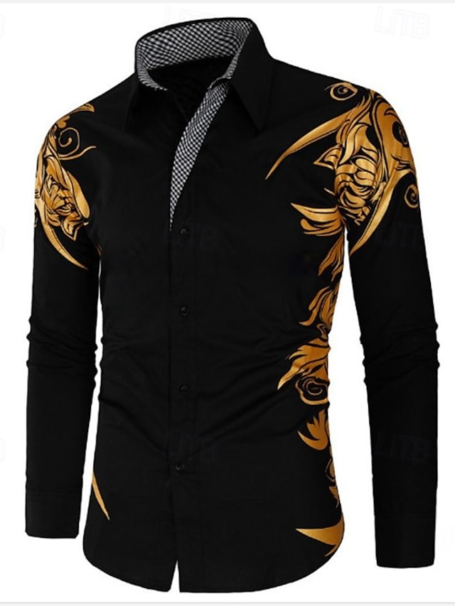  Per uomo Camicia elegante Camicia con Colletto Camicia con Bottoni Grafico Matrimonio Vacanza Nero Bianco Verde chiaro Vino Manica Lunga Colletto Estate Primavera Abbigliamento