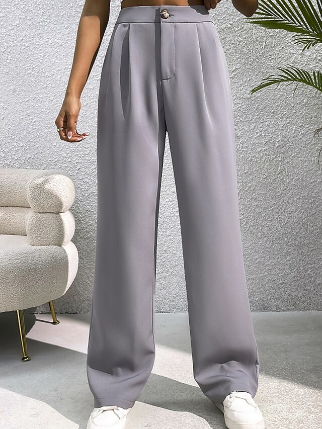  Per donna Gamba larga Pantaloni Eleganti Pantaloni Elegante Lunghezza intera Naturale Semplice Tasca Comodo All'aperto Confortevole All'aperto Ferie Weekend Verde mela Vinaccia Verde translucido