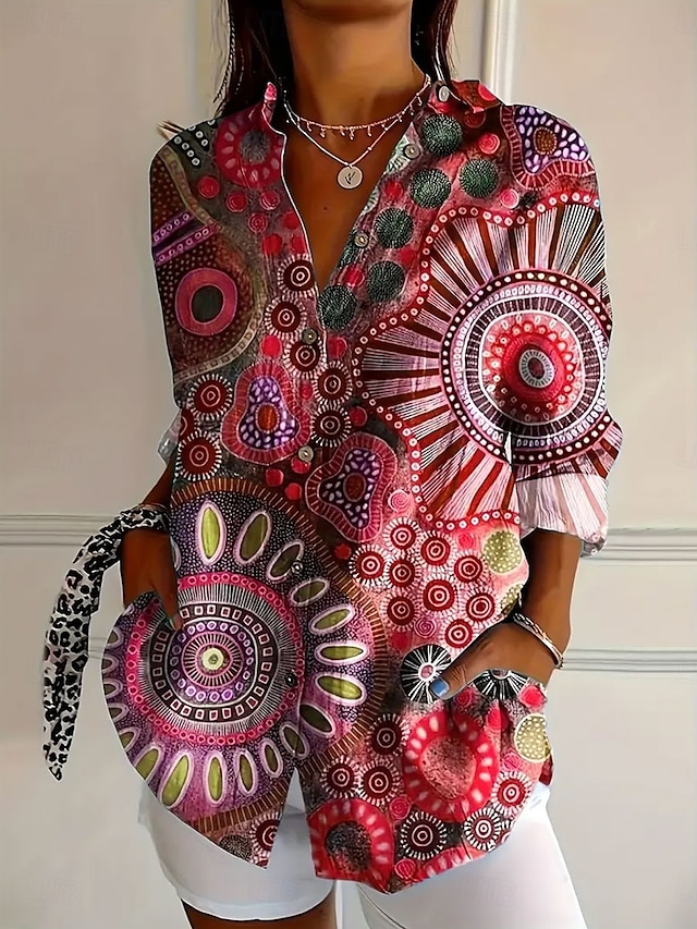  Dames Overhemd Grafisch Abstract Dagelijks Stijlvol Modern Lange mouw Overhemdkraag Normale tops Werk Dagelijks Knop Afdrukken Rood blauw Oranje Zomer Lente