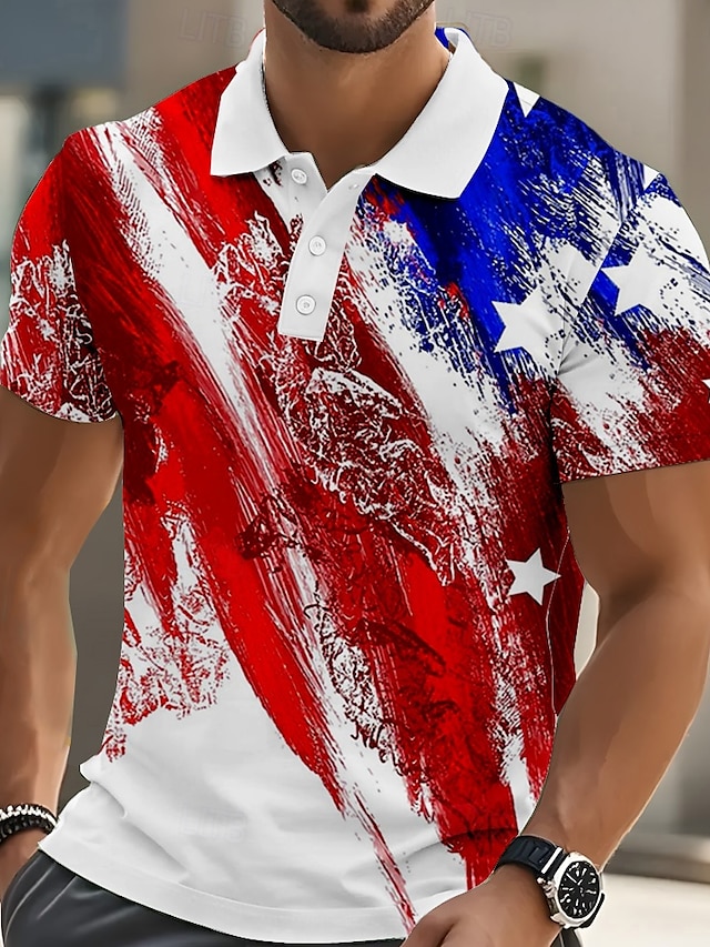  Giornata dell'indipendenza Per uomo Bandiera Americana Polo Maniche Corte Bavero Casual Quotidiano Athleisure Casual Quotidiano Festival Bottoni Estate Rosso Blu marino