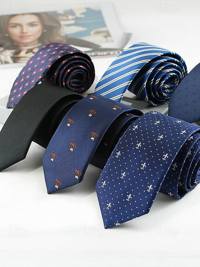  Cravatta classica sottile da uomo in poliestere – larghezza 6 cm, cravatta formale leggera per ufficio, matrimoni o colloqui