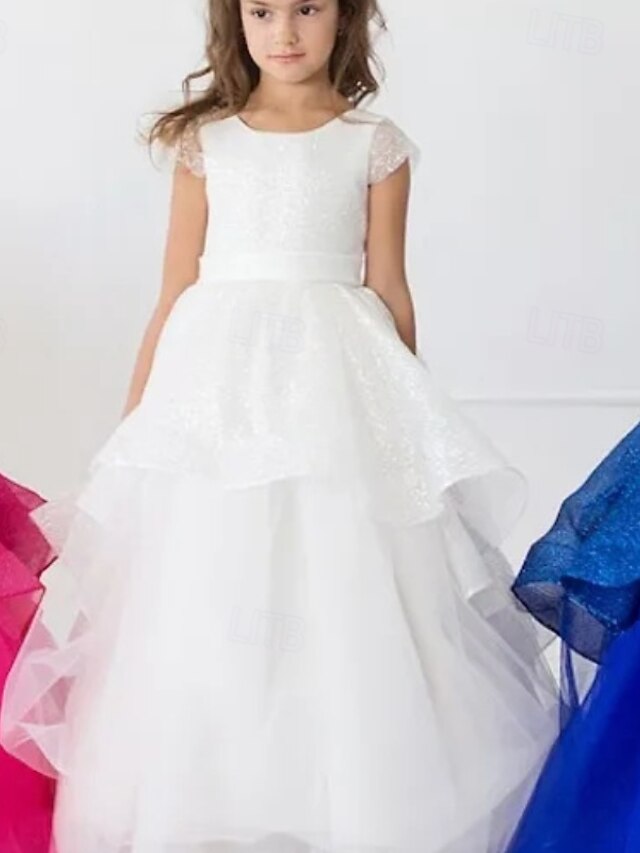  Vestido de Menina das Flores Comprimento até o Chão Vestido de Festa de Casamento Frozen Elsa Meninas Vestido Fofo de Formatura Tule com Drapeado Estilo Real Elegante Fit 3-16 Anos