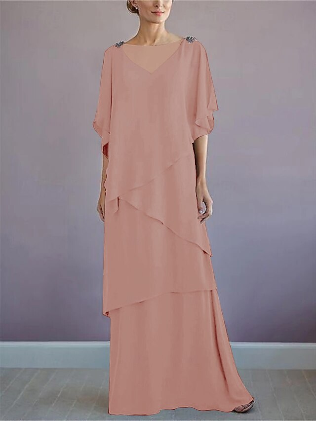 Unique A-line Bateau Neck Sleeveless Satin Floor Length Mother of the Bride Dress