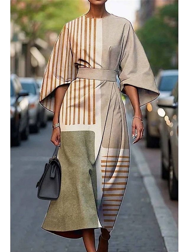  Femmes Robe Longue Maxi Robe Robe Décontractée Robe d'été Mode Moderne Quotidien Date Week-end Coupe régulière Géométrique Manche 3/4 Col ras du cou Noir Jaune Vert Claire Rose Claire Été