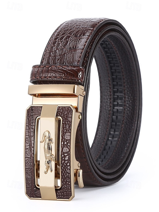  Cintura da uomo in pelle con motivo coccodrillo e fibbia automatica – cinture marroni e nere regolabili di alta qualità con elegante fibbia in metallo per abbigliamento formale e casual, regalo perfetto per la festa del papà