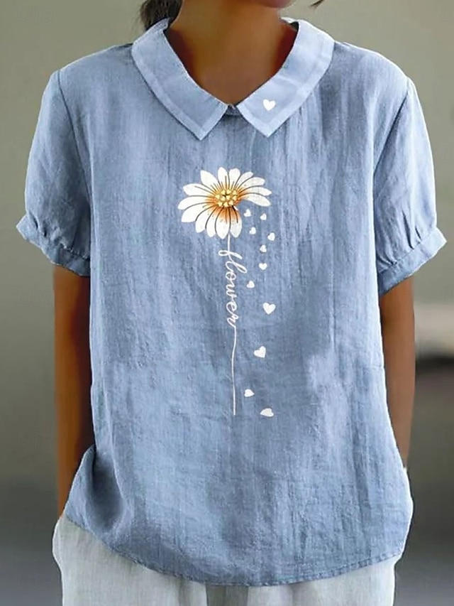  Dame Bluse Blomstret Grafisk Årgang Tropisk Stilfull Kortermet Peter Pan krage Vanlige topper Arbeid Daglig Trykt mønster Rosa Blå Grønn Grå Sommer Vår