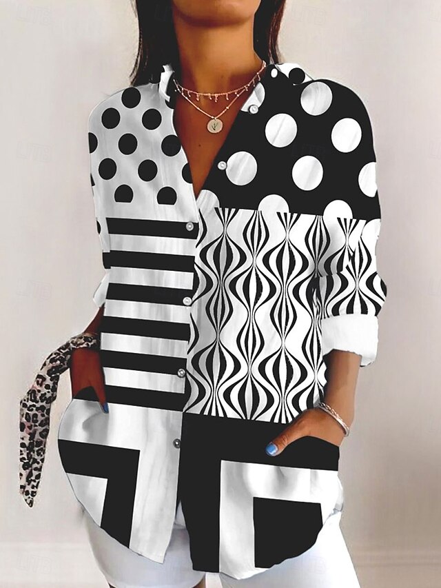 Women's Shirt Button Down Tunic Shirt Collar Long Sleeve Graphic Geometric Stylish Modern Casual Regular Tops Work Daily s Print Black Purple Spring Fall Winter3