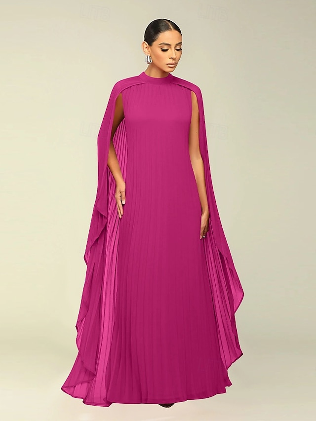  Abiti A-Line Quinceanera elegante abito formale matrimonio lunghezza al pavimento maniche lunghe scollo alto chiffon con pieghe