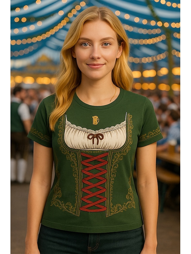  Októberi fesztivál Dirndl nyomtatás Póló bajor München Német Grafikus Kompatibilitás Női Felnőttek Októberi fesztivál 3D nyomtatás Fesztivál