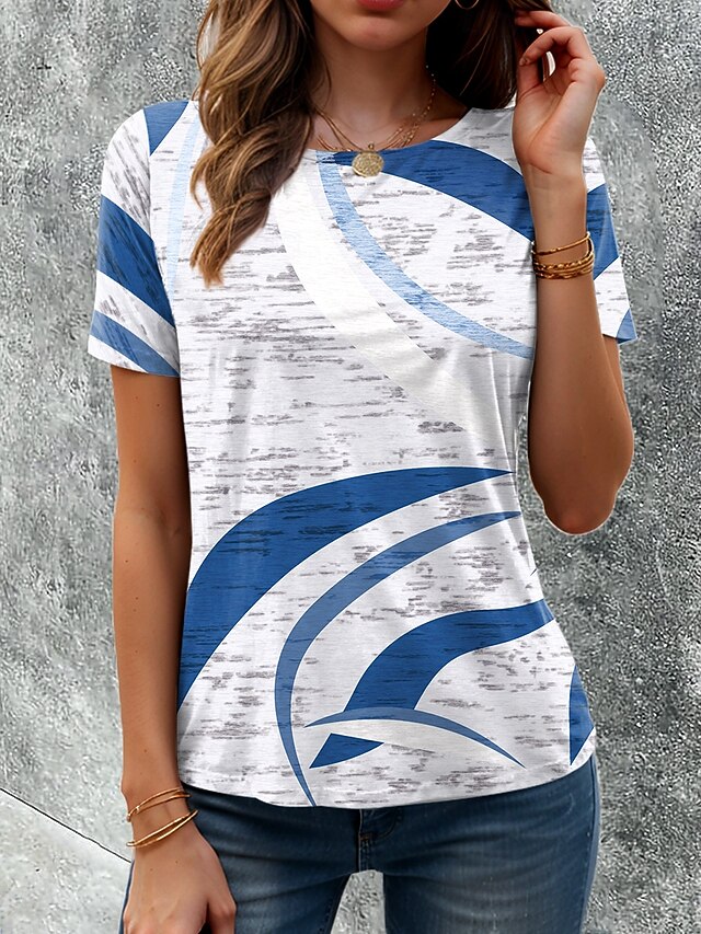 Women's T Shirt Graphic Geometric Geometry Vintage Stylish Classic Short Sleeve Crew Neck Round Neck Regular Tops Daily Print Blue Summer Spring4