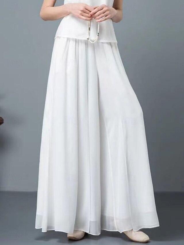  Per donna Gamba larga Chinos Attivo Stile Classico Lunghezza intera Vita Alta Semplice Fascia Elastica Comodo Morbido Confortevole Micro-elastico All'aperto Vacanza Streetwear Nero Bianco Estate
