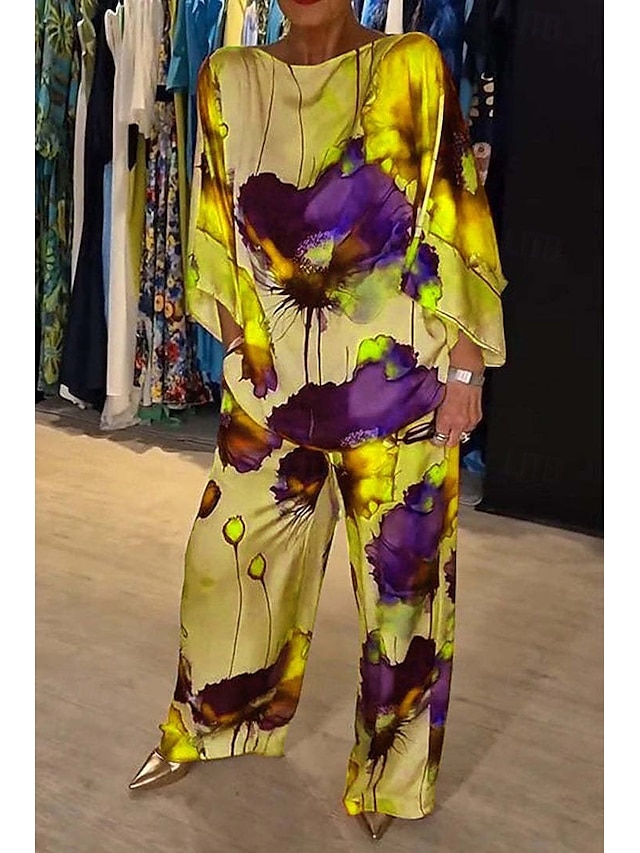  Dame Mărime EU / US2 Pieces SetsModă Stilat Trening Bolero Top Lungime Manșon 3/4 Rotund Floral Imprimeu Purtare Zilnică Negru Galben Roz Îmbujorat Toate Sezoanele Potrivire Largă
