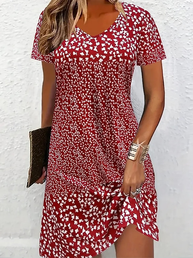  Dam Mini klänning Vardagsklänning T shirtklänning Solklänning Skiftklänning Semester Ledigt Boho Fest Strand Formpassad Blommig Grafisk Kortärmad Rund hals Svart Rubinrött Grå Sommar Vår