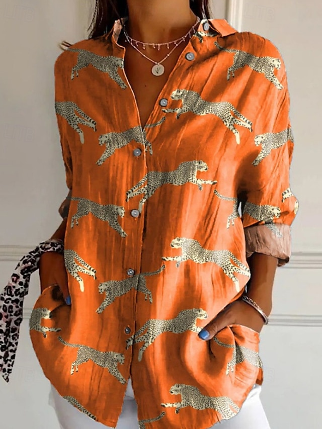  Femmes Chemise Chemise Bohème Chemisier Fleur Moderne Boho manche longue Col de chemise Hauts Réguliers Quotidien Fête Imprimé Vert Claire Rose Claire Bleu Orange Vert Été