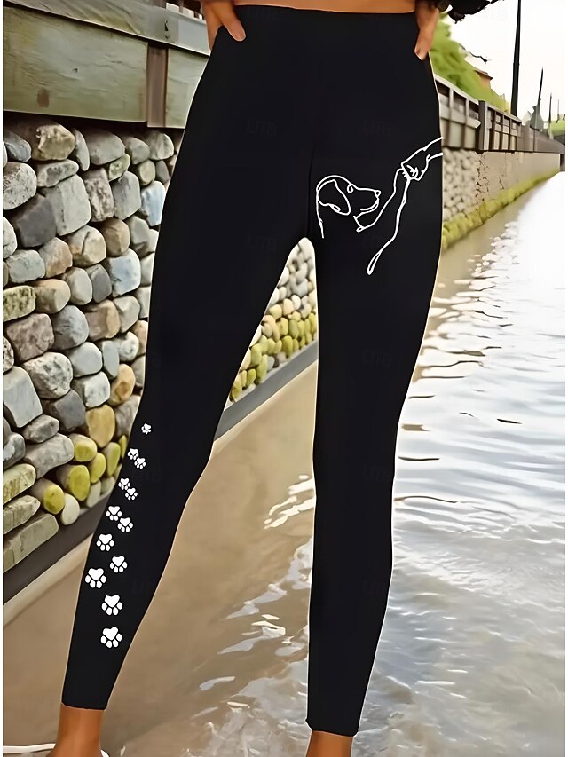 Women's Leggings Vacation Fashion Ethnic Style Ankle-Length High Waist Graphic Dog Abstract Printing Soft Breathable Stretchy Vacation Casual Daily Black Spring Regular Fit3