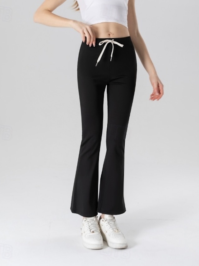  Femmes Taille EU / US Pantalon à pattes d'éléphant Décontracté Quotidien Confort Longueur complète Taille Moyenne Couleur Unie Doux Confortable Micro-Élastique Yoga Sports Frêne Noir 1 # Printemps