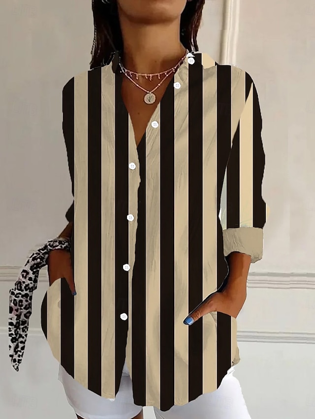  Cămașă femei tunică cu butoni guler mânecă lungă grafic geometric tartan casual topuri obișnuite de lucru print albastru albastru cer portocaliu maroniu albastru deschis primăvara toamna