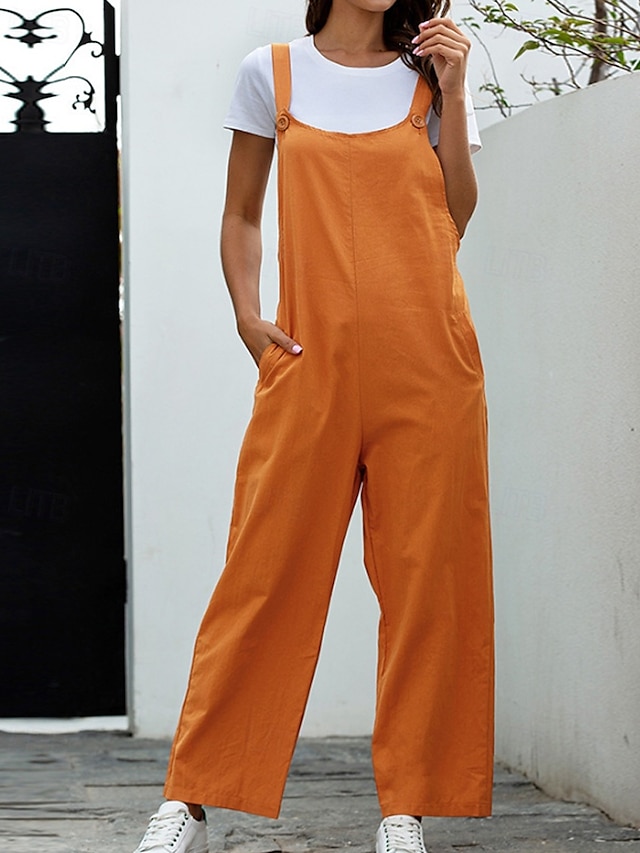  Femmes Normal Pantalon en coton et lin Basique Couleur Unie Sans manches Col en U Avec Poches Rue Sortir Coupe régulière Noir Blanche bleu marine Été