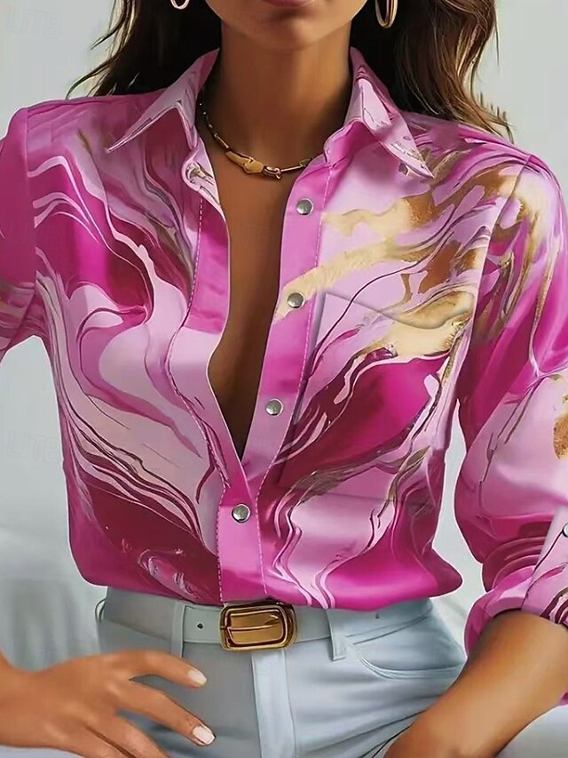 Women's Shirt Blouse Flower Modern Casual Long Sleeve Shirt Collar Regular Tops Daily Holiday Print Blue Orange Rose Pink Summer4