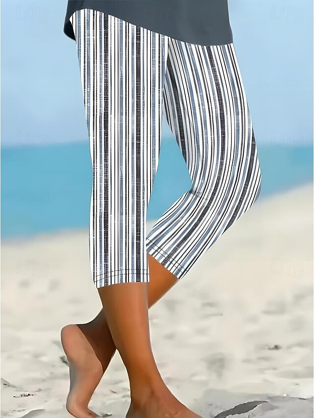 Women's Leggings Capri Pants High Elasticity Vacation Fashion Streetwear Full Length Mid Waist Graphic Lines / Waves Printing Thermal Warm Breathable Soft Stretchy Outdoor Vacation Street4