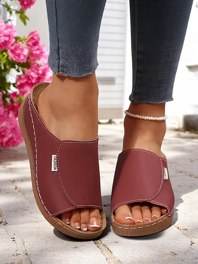  Women’s Light Blue Wedge Sandals – Open-Toe Slip-On Sandals with Soft Sole for Garden Walks and Summer Casuals