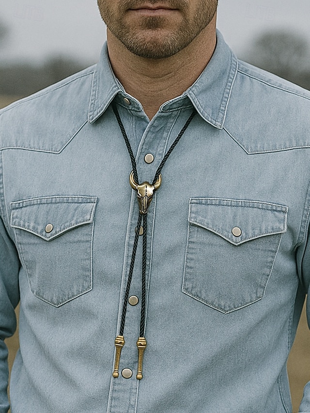  Collar de bolo con cabeza de toro para hombre: colgante de calavera de vaca occidental con cordón de cuero trenzado, accesorio vintage de estilo vaquero para conciertos de música country, rodeos y uso diario.