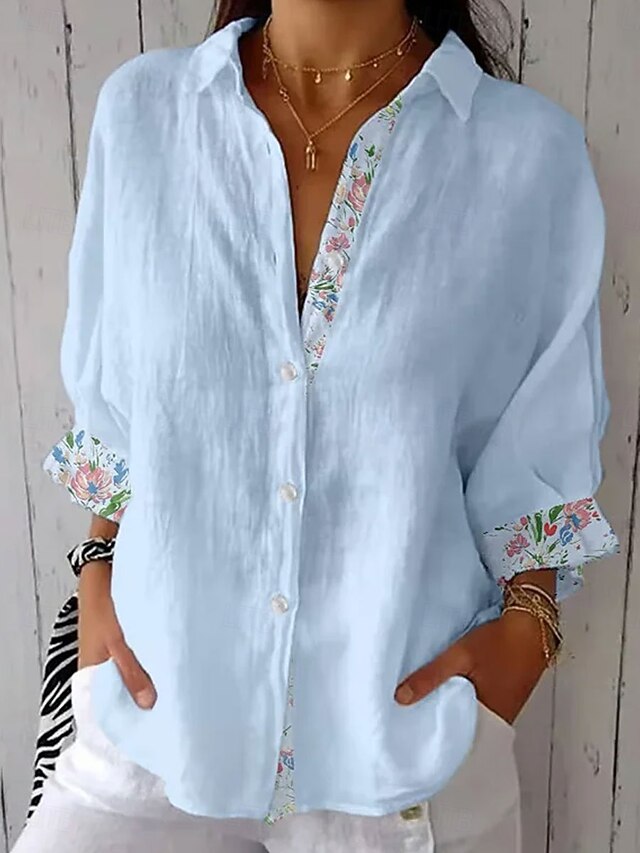 Women's Shirt Button Down Tunic Shirt Collar Long Sleeve Floral Graphic Vintage Daily Stylish Regular Tops Work Daily s Print Pink Blue Purple Spring4